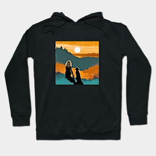 Young Woman and her Dog Vintage Sunset Hoodie